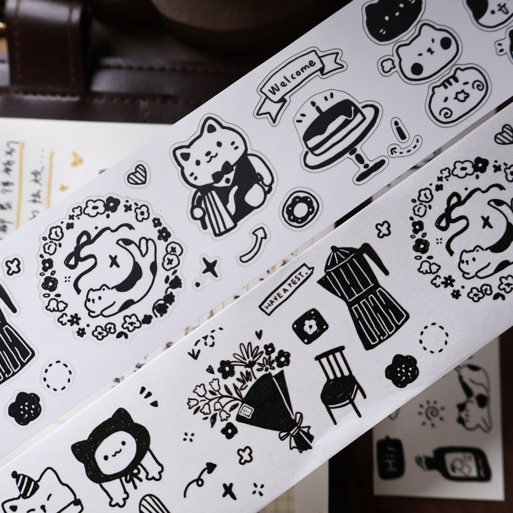 Washi Tape Set - YiEr Studio Vintage Diário Gato Café